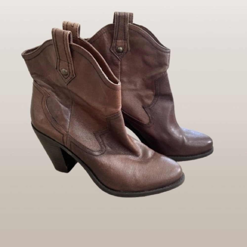 Jessica Simpson Western Leather Ankle Cowboy Boots Brown Size 9M